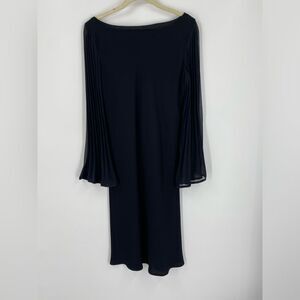Jones New York Black Sheath Dress with Pleated Bell Sheer Long Sleeves Midi 10